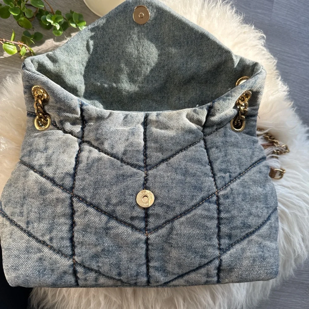 Yves Saint Laurent Blue Denim Quilted Shoulder Bag - Picture 3 of 7